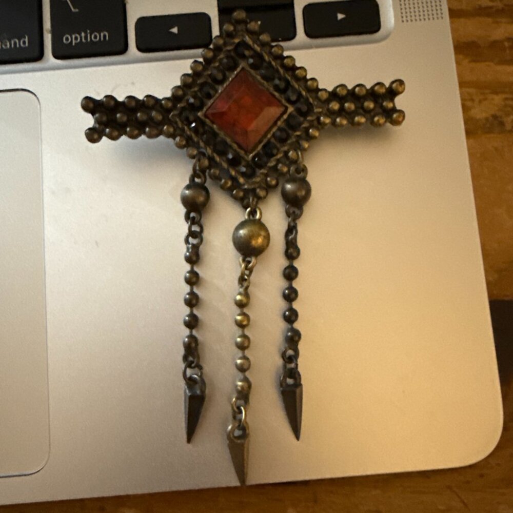 Vintage Red Stone Dangle Brooch Pin